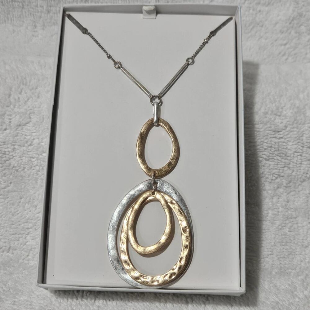 Magnolia Grace Paine Hammered Link Pendant Necklace Gold Silver NIB